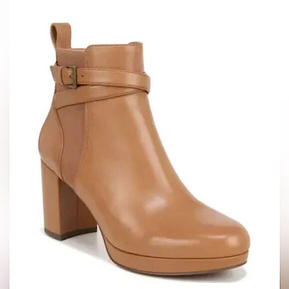 Vionic Nella Ankle Boots Heeled Camel Light Brown Tan Leather Water Repellent 9 - Picture 2 of 10